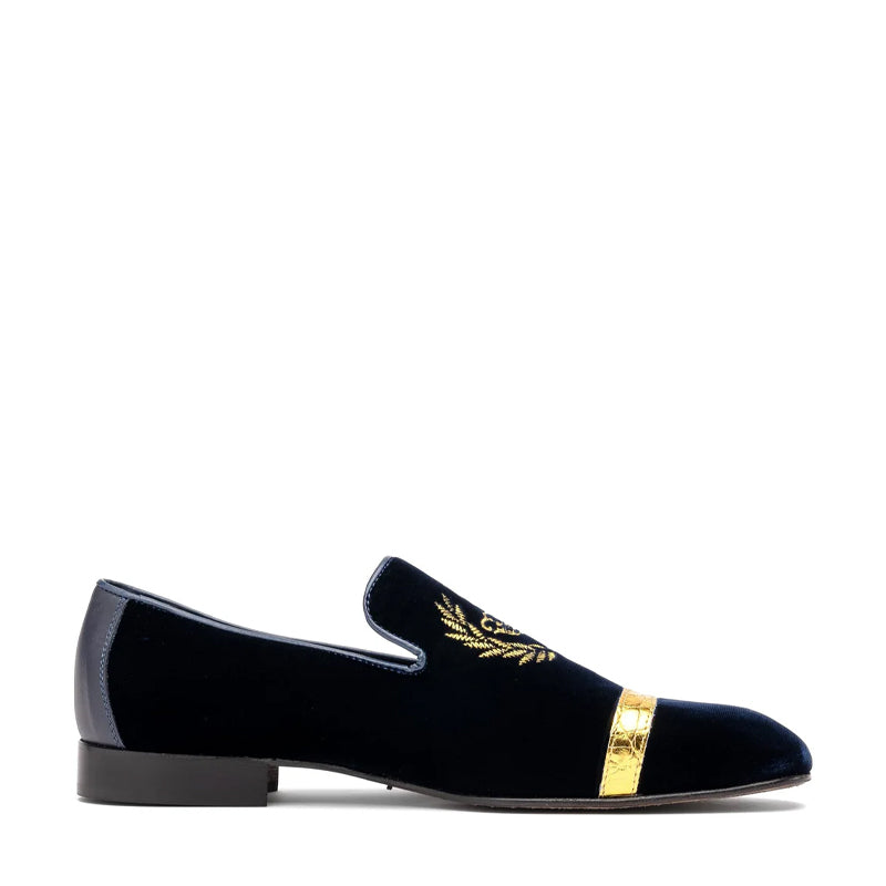 Velvet Slip-Ons with Royal Eagle Embroidery