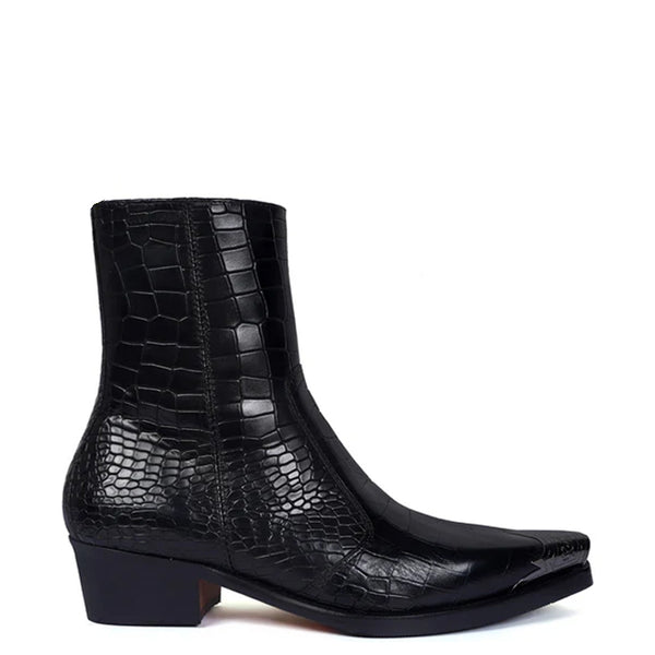 Luxury Croco Print Leather Side Zipper Boot