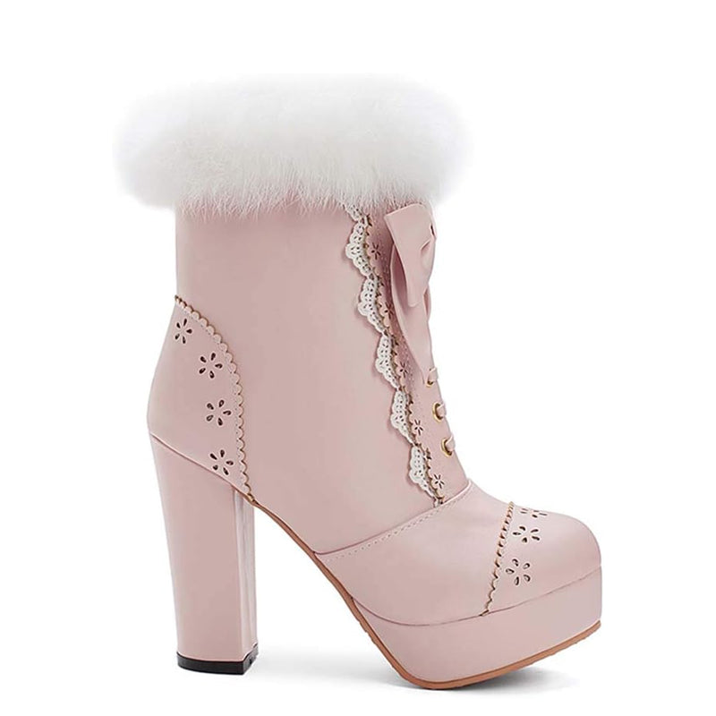 Furry Bow Chunky Boots