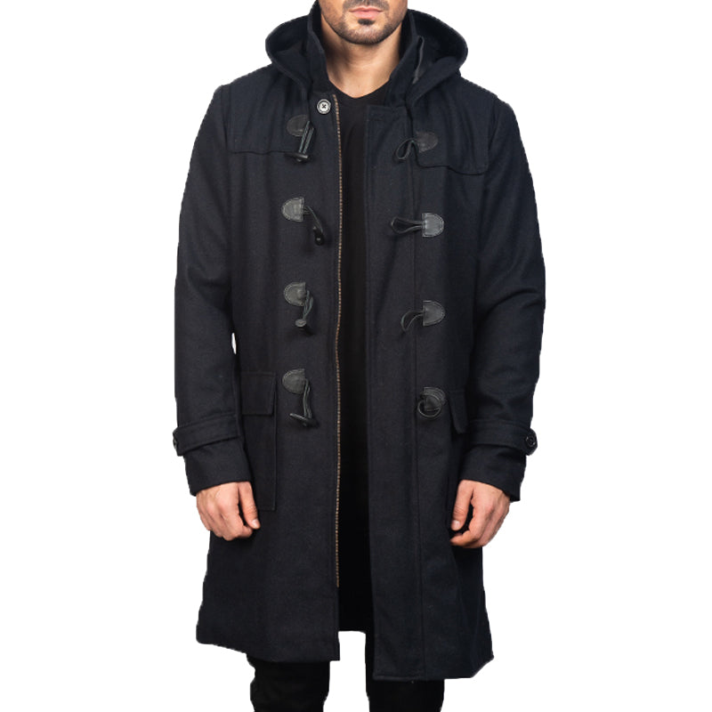 Drake Leather Hooded Duffle Coat For Men