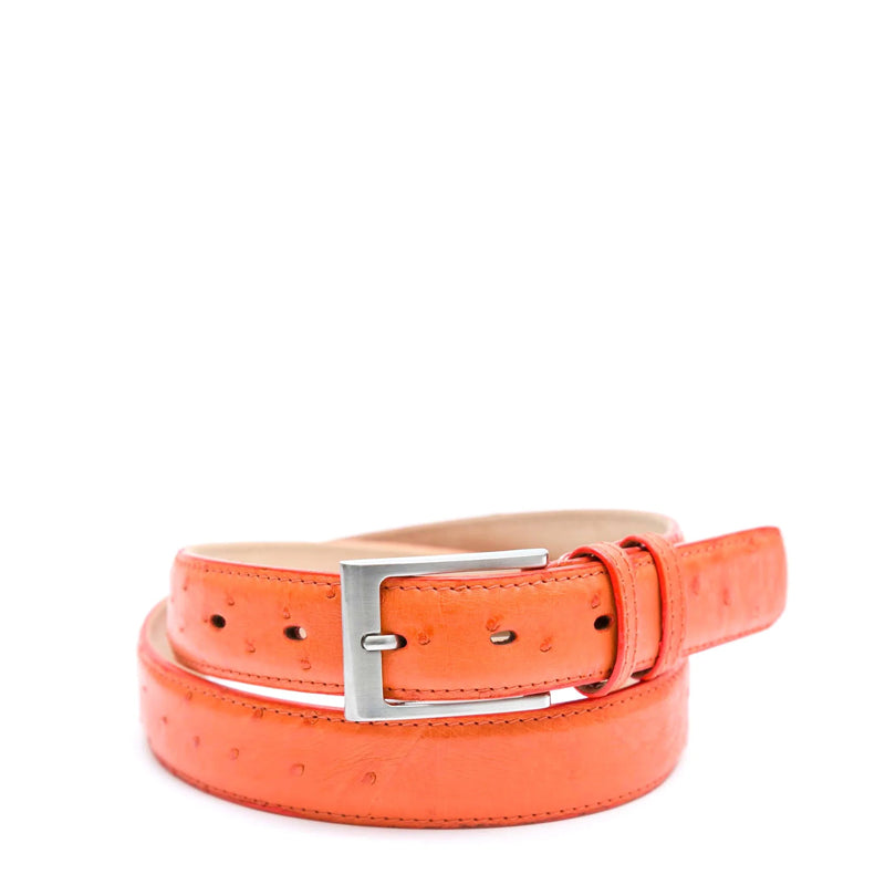 Men Ostrich Print Leather Belt