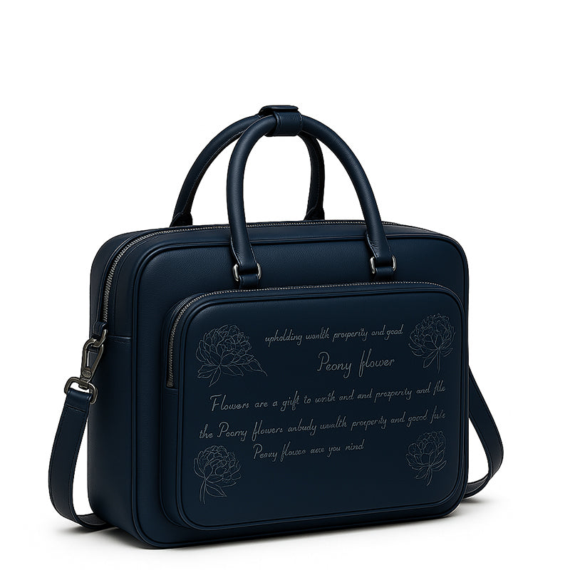 Italian Black Men's Printed Leather Laptop Bag