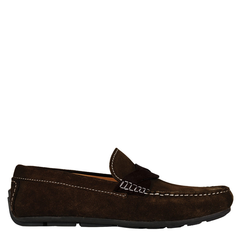 Penny Suede Cross Strap Leather Dark Brown Loafer