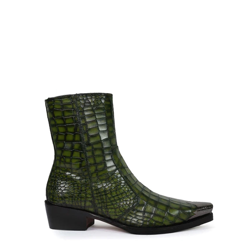 Luxury Croco Print Leather Side-Zipper Boots