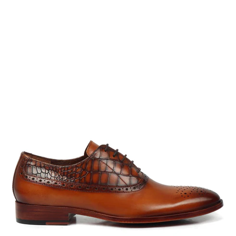 Croco Deep Cut Leather Oxford Shoes