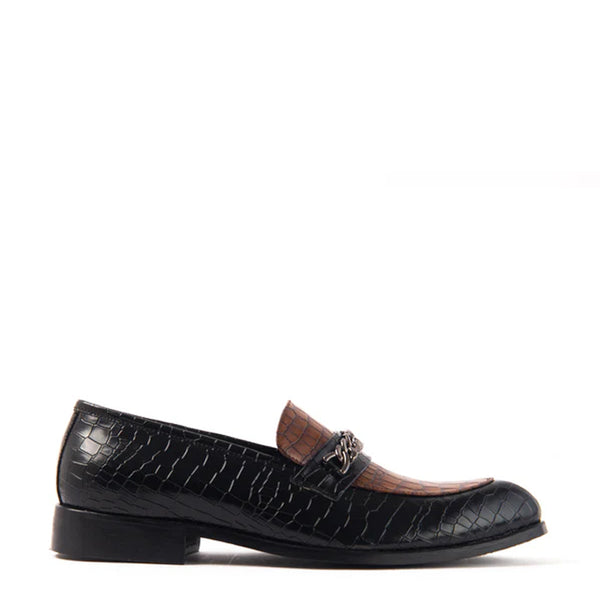 Classic Slip On Croc Leather Loafers With Chain