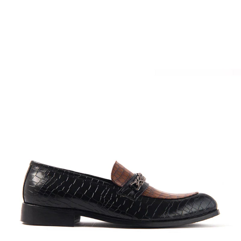 Classic Slip On Croc Leather Loafers With Chain
