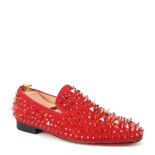 Loafer  Rhinestones Rivets Prom - Red