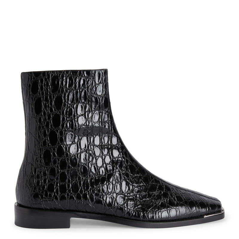 Croco Print Embossed Leather Chelsea Boots