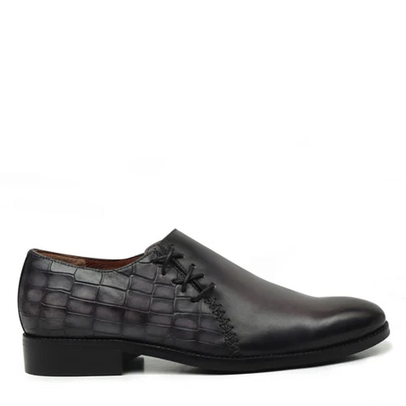 Leather Croco Lace-Up Oxford Shoes