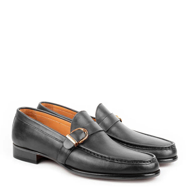 Enzo Black Single Monk Strap Shoes