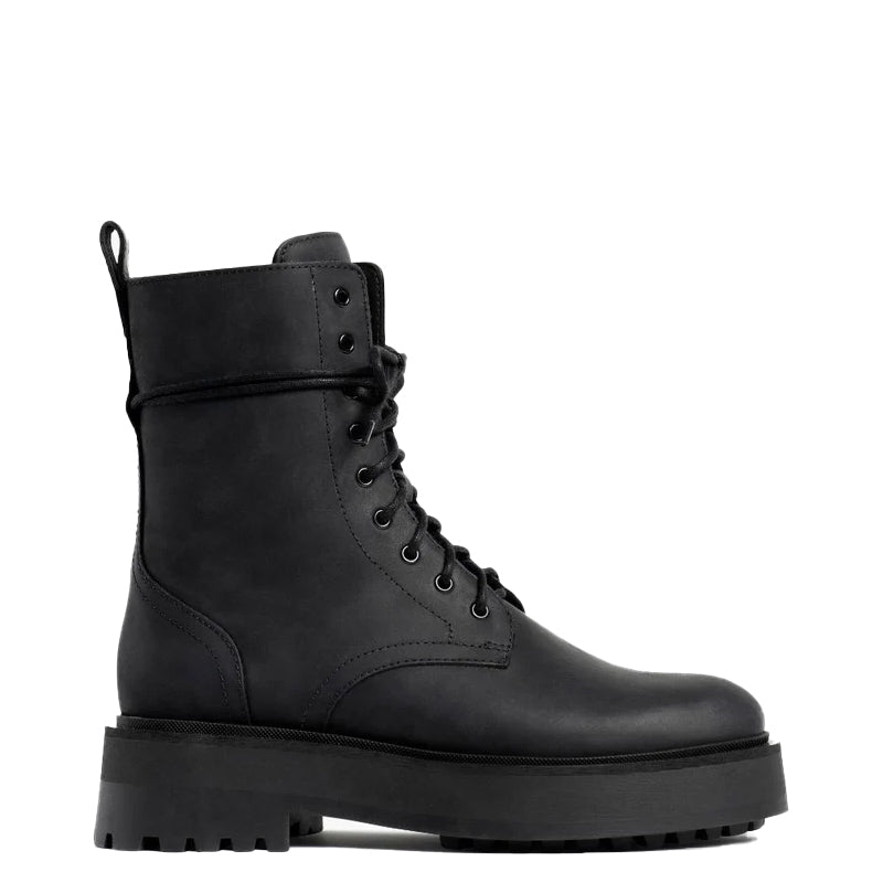 Lace-Up Leather High-Top Combat Boots