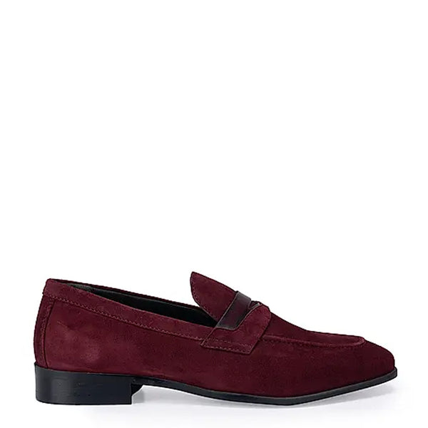 Classic Suede Leather Penny Loafer - Burgundy