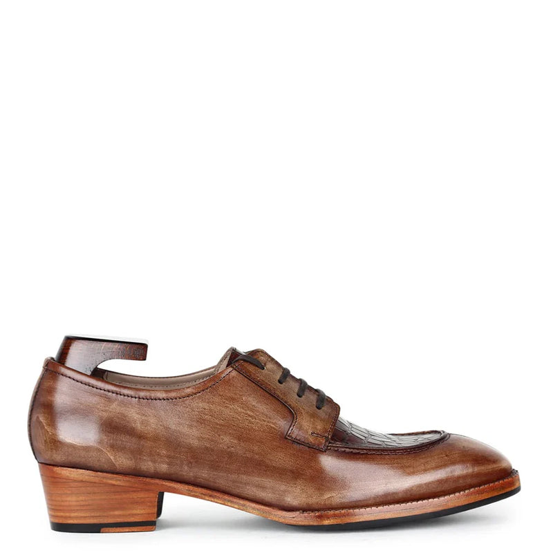 Patina Cuban Heel Croco Leather Derby Shoes