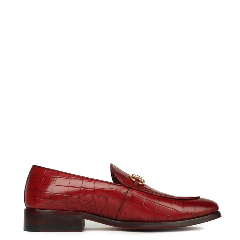 Croco Leather Horse bit Buckled Green Loafer