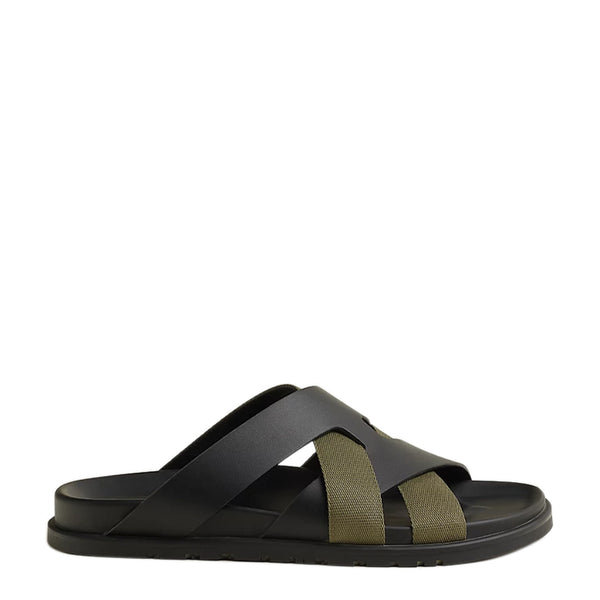 Men Textured Leather Comfort Sandal - Black/Green
