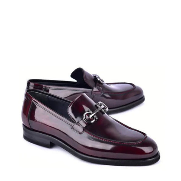 Marble Calf Leather Formal Loafers - Wine