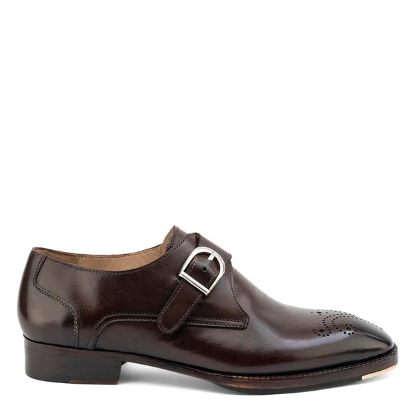 Glossed Square Toe Leather Single Monk Strap Shoe