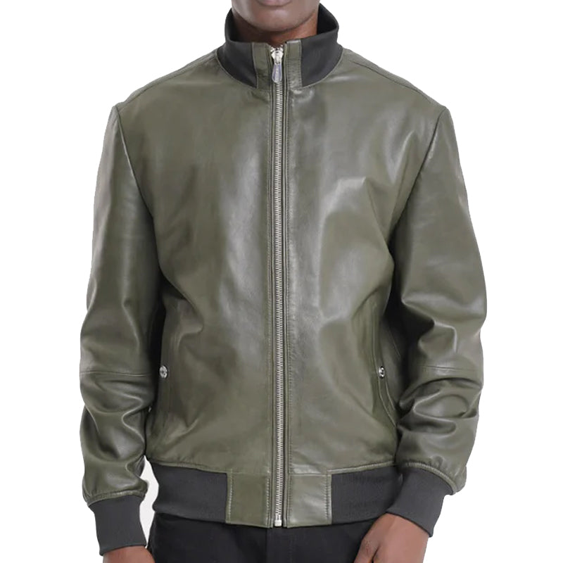 High Collar Olive Green Jacket