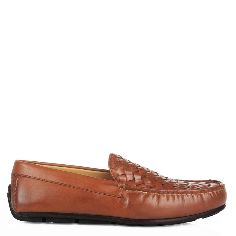 Leather Weaved Textured  Driving Loafers