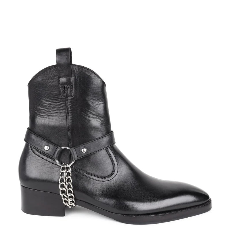 High Ankle Leather Chain Boots For Men