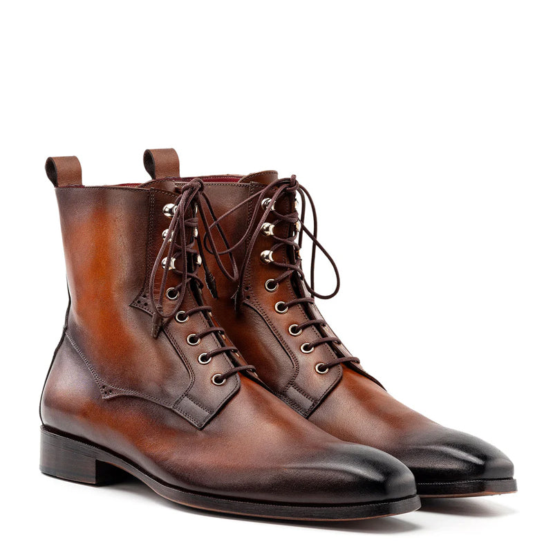 Premium Plain Toe Lace Up Leather Ankle Boot Brown