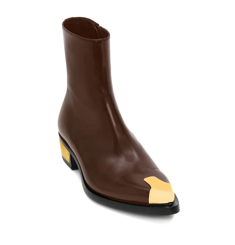 Punk Leather Boots Golden Toe
