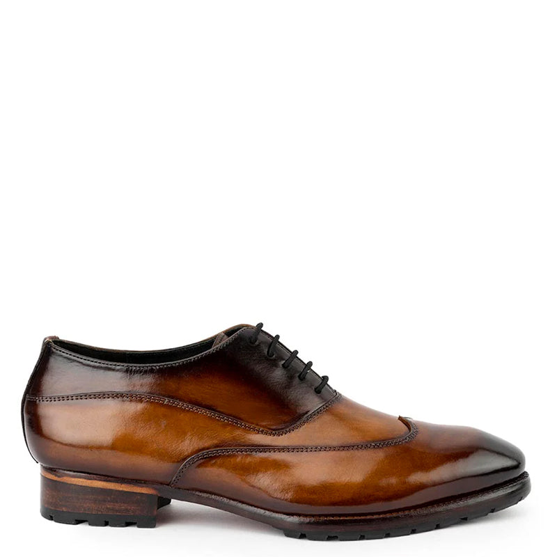 Men Patina Handmade Shiny Leather Oxford Shoes