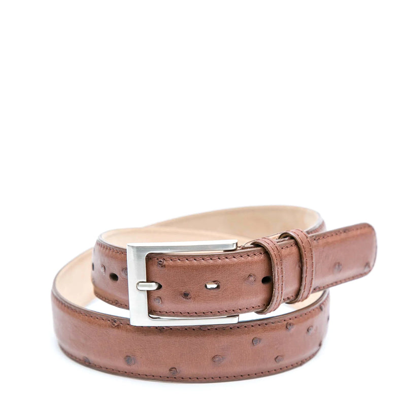 Men Ostrich Print Leather Belt