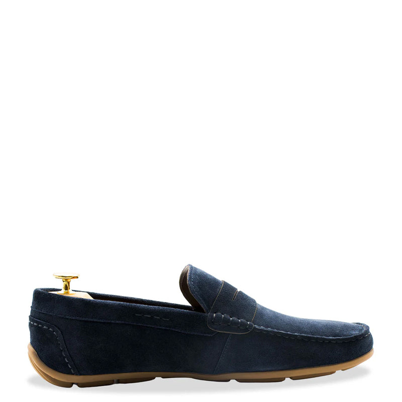 Gregores Navy Suede Penny Moccasins