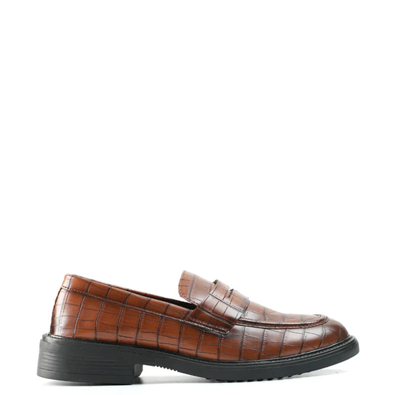 Premium Crocodile Textured Leather Loafer Tan