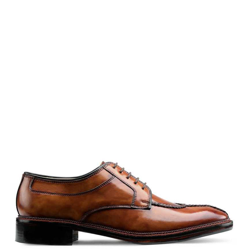 Polished Shiny Leather Split Toe Derby Shoe Tan