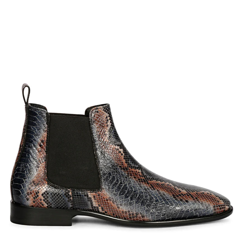 Men Snake Print Leather Chelsea Boots