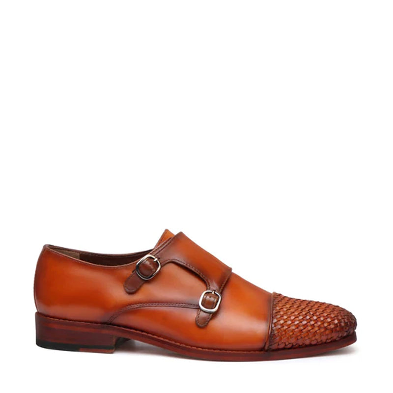 Double Monk Woven Leather Cap-Toe Shoe