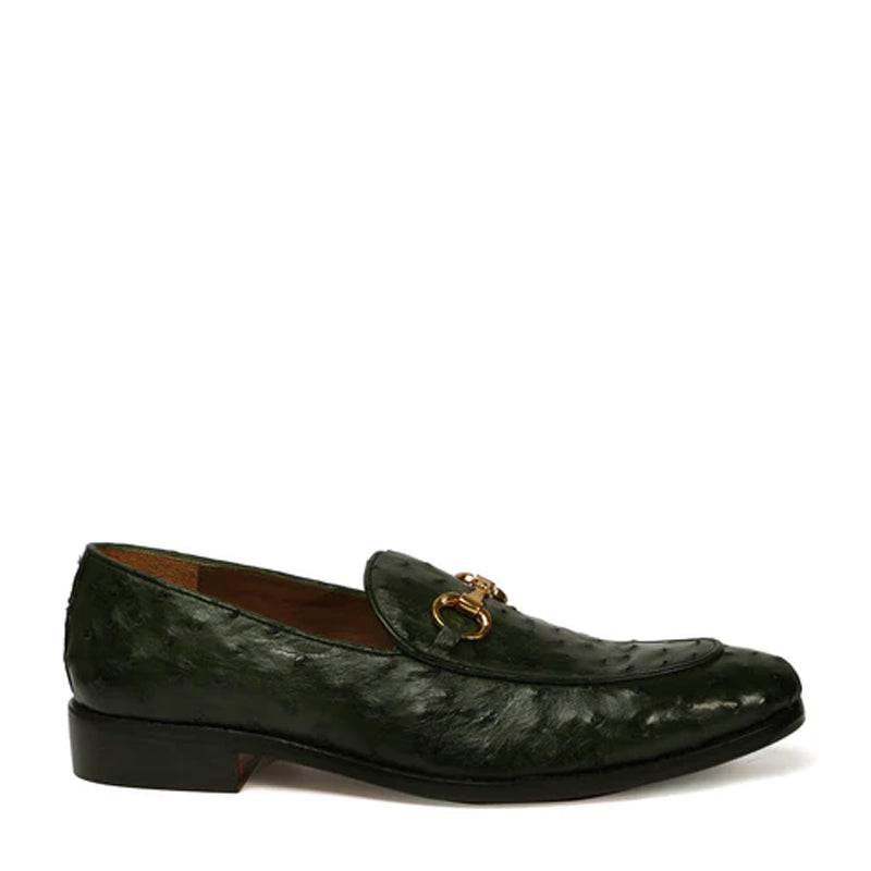 Men Solid Leather Slip-On Green Loafer Shoe