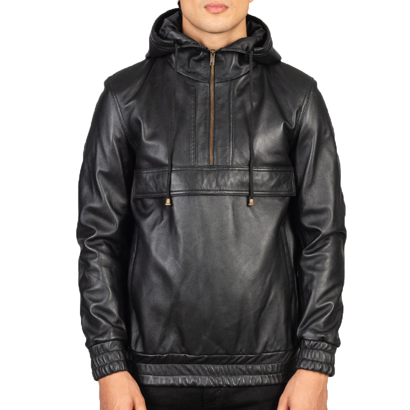 Kenton Hooded Leather Pullover Jacket For Men