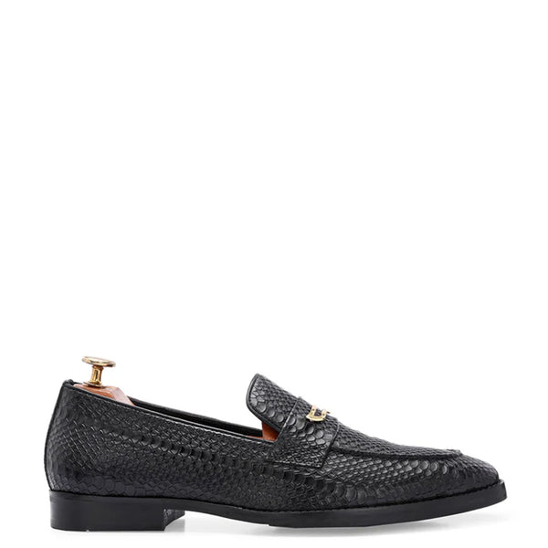 Men Textured Premium Solid Leather Formal Loafers