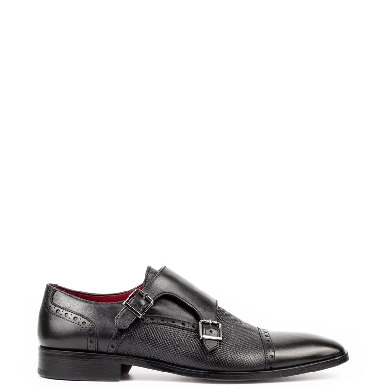 Men Handmade Leather Double Monk Strap Shoe Black