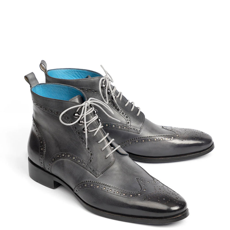 Men Dual Tone Leather Wingtip Ankle Grey Boot