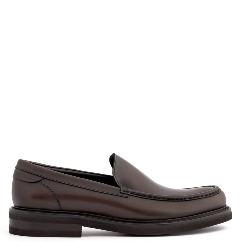 Round Toe Slip On Leather Black Loafer