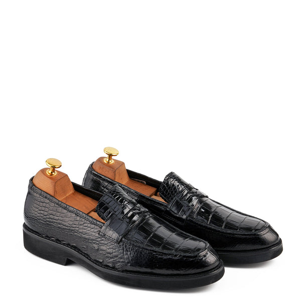 Croco Print Handmade Penny Leather Loafer