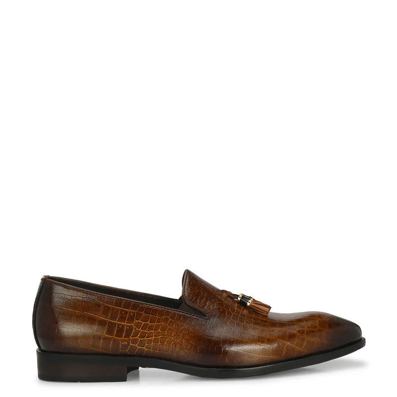 Handmade Croc Leather Tassel Loafers For Men