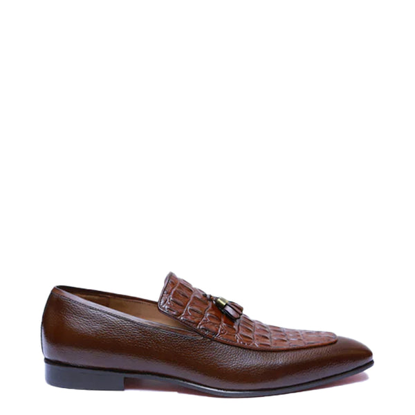 Croco Print Leather Tassel Loafer For Men