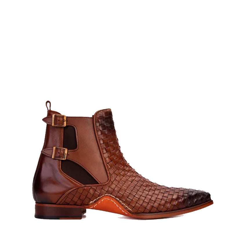 Chic Buckled Woven Boot