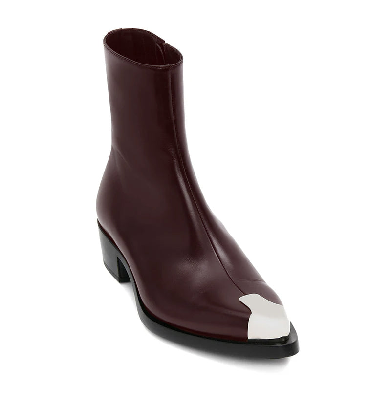 Punk Leather Boots Silver Toe Wine