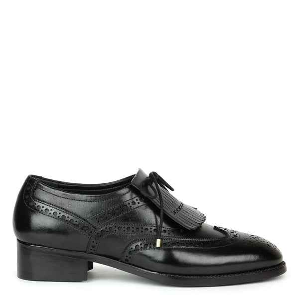 Wingtip Leather Fringed Design Oxford Shoes