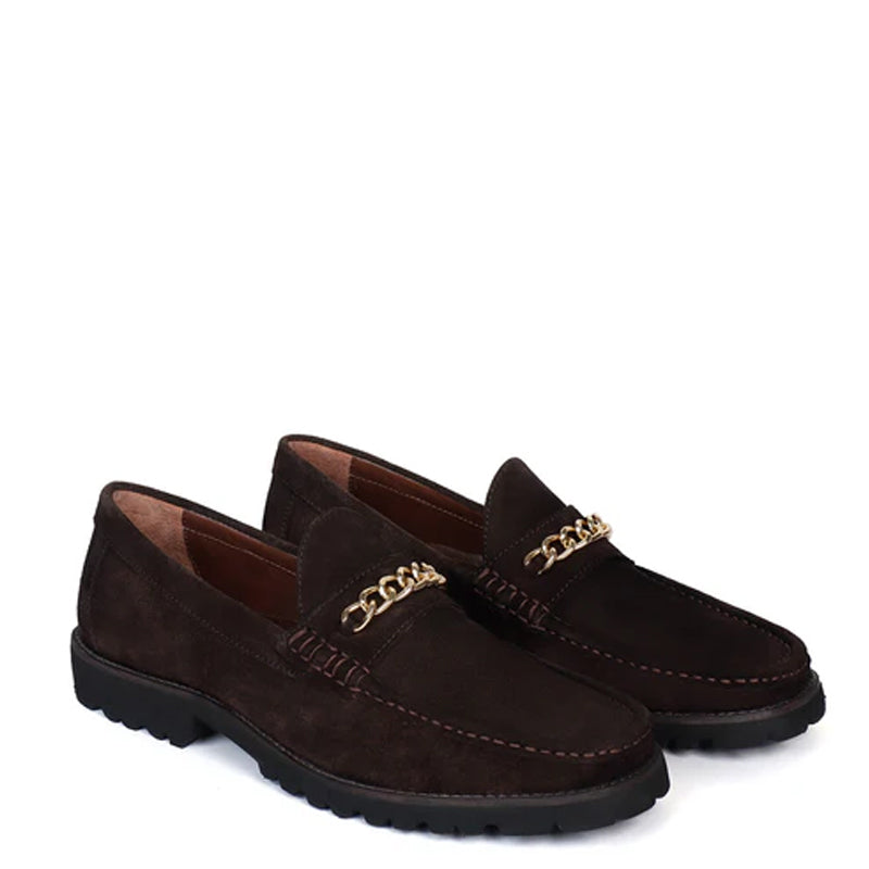 Men Suede Leather Loafers With Golden Chain