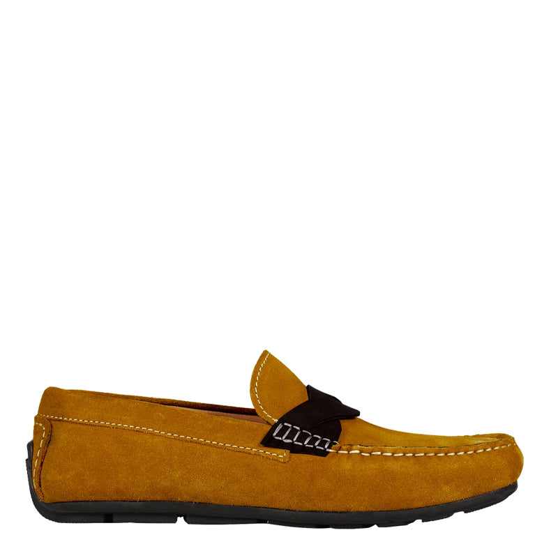 Penny Suede Cross Strap Leather Dark Brown Loafer