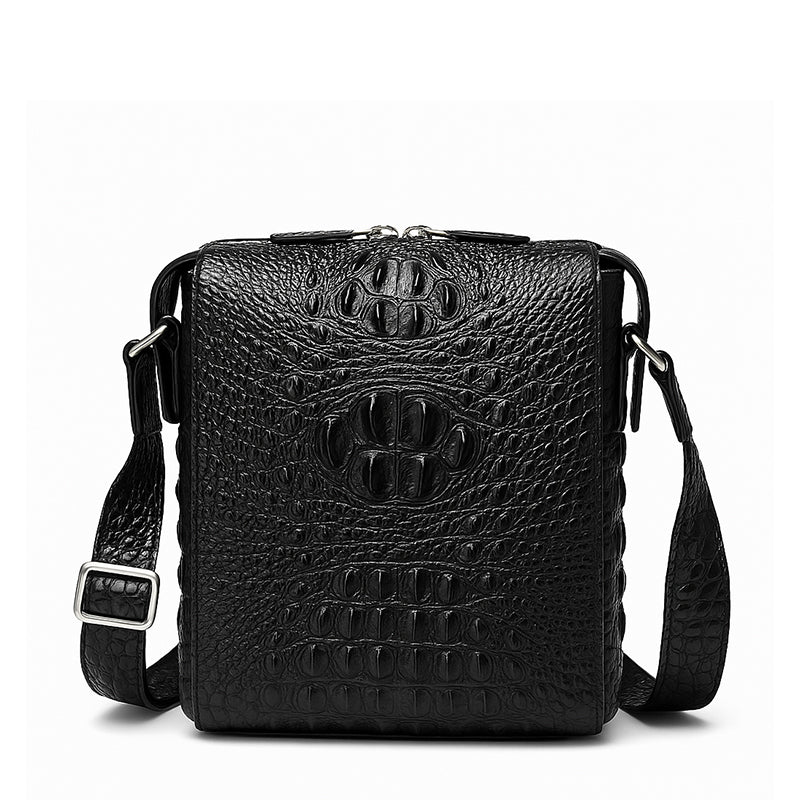 Men's Crocodile Black Leather Side Bag