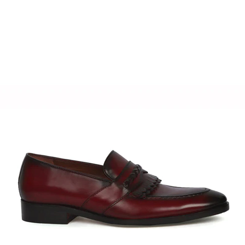 Patent Shiny Leather Black Loafer With Fringe
